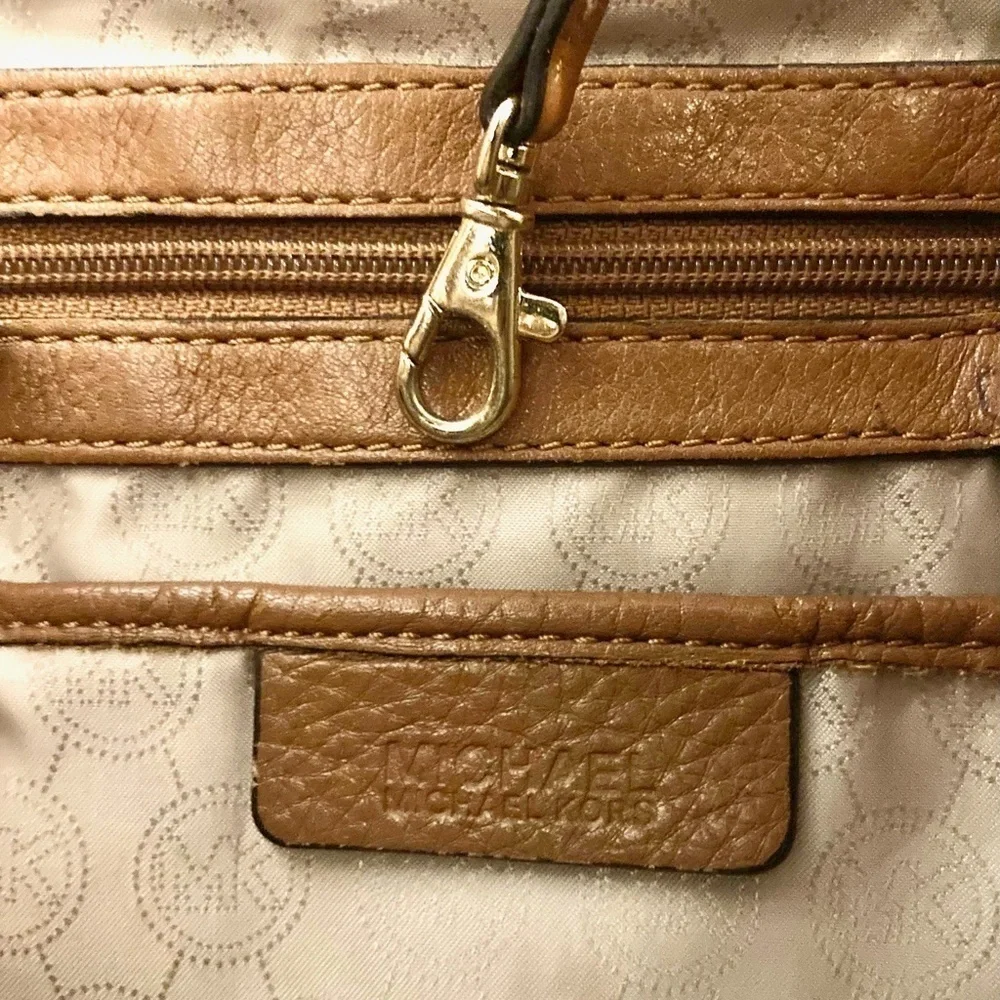 MICHAEL KORS Leather Hobo Shoulder Bag Pebbled Brown Large